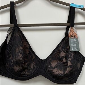 Bali Black Sheer Floral Lace Underwire Bra- 38C